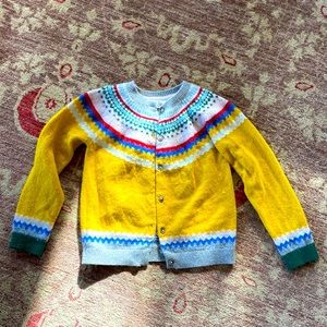 Mini Boden Yellow Fair Isle Girls Sweater, Cardigan, Wool Blend